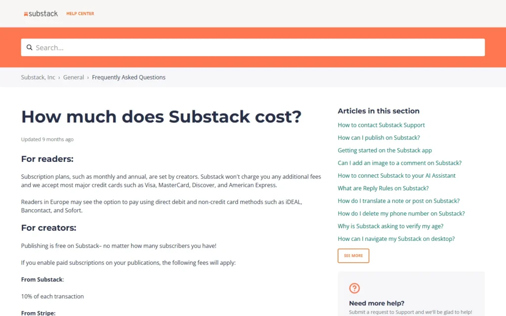 Captura del sitio web de Substack