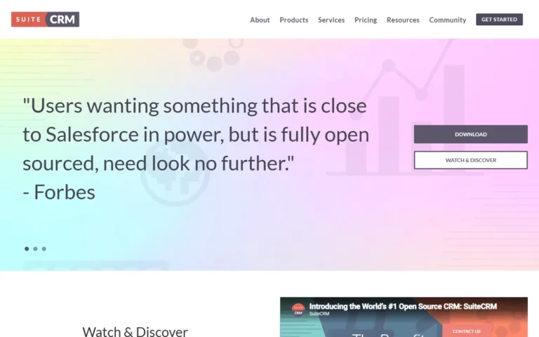 Captura del sitio web de SuiteCRM