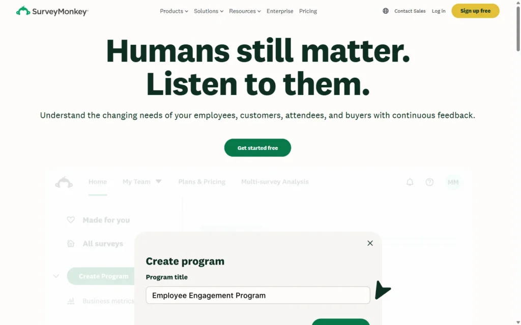 Captura del sitio web de SurveyMonkey