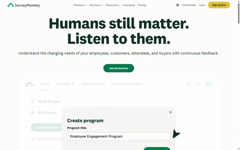 Captura del sitio web de SurveyMonkey