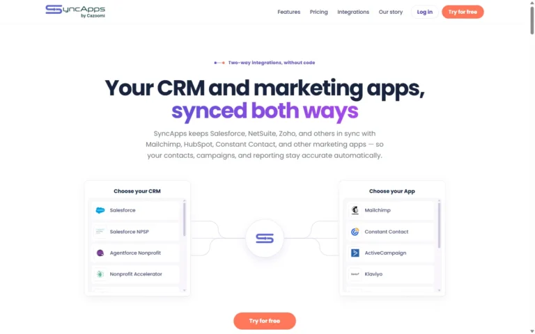 Captura del sitio web de SyncApps