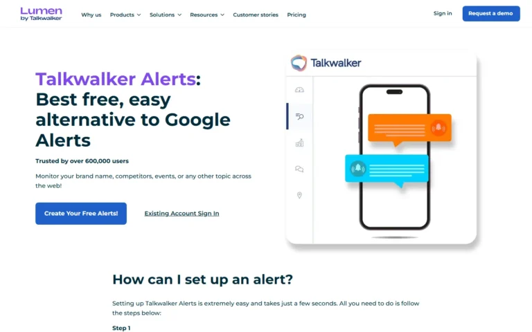 Captura del sitio web de Talkwalker Alerts