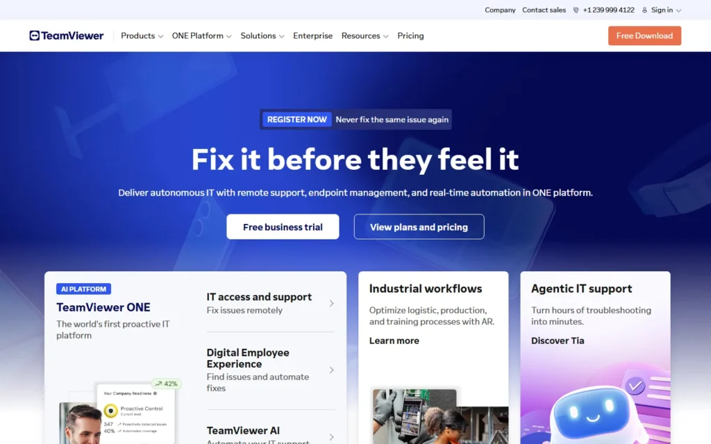 Captura del sitio web de TeamViewer