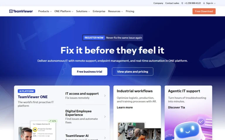 Captura del sitio web de TeamViewer