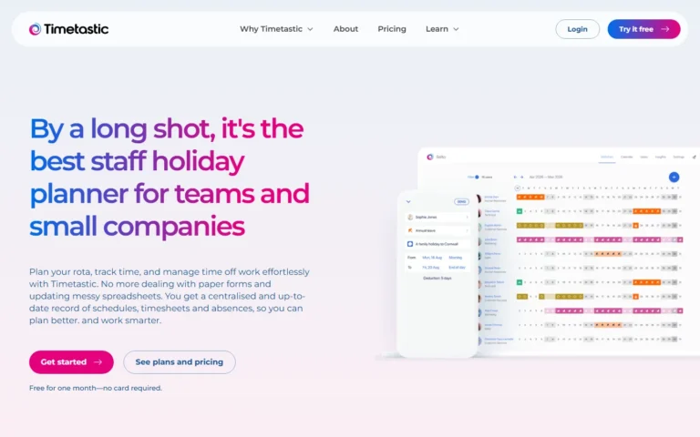 Captura del sitio web de Timetastic