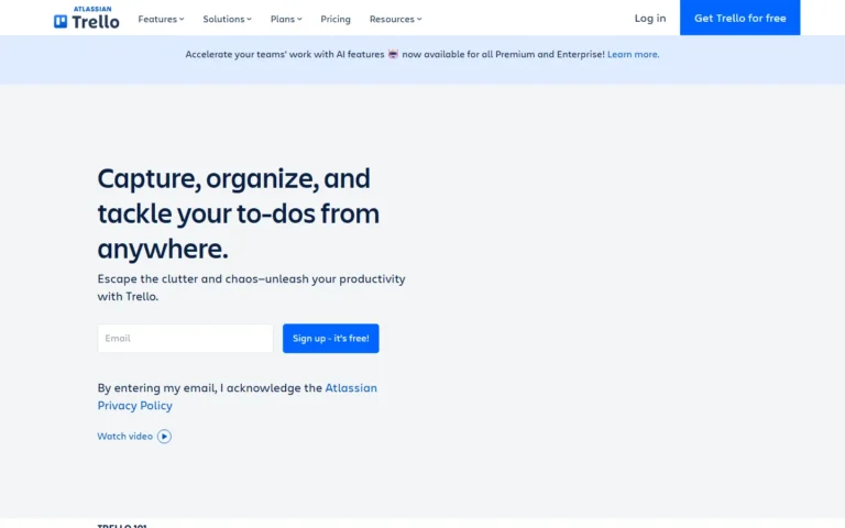 Captura del sitio web de Trello
