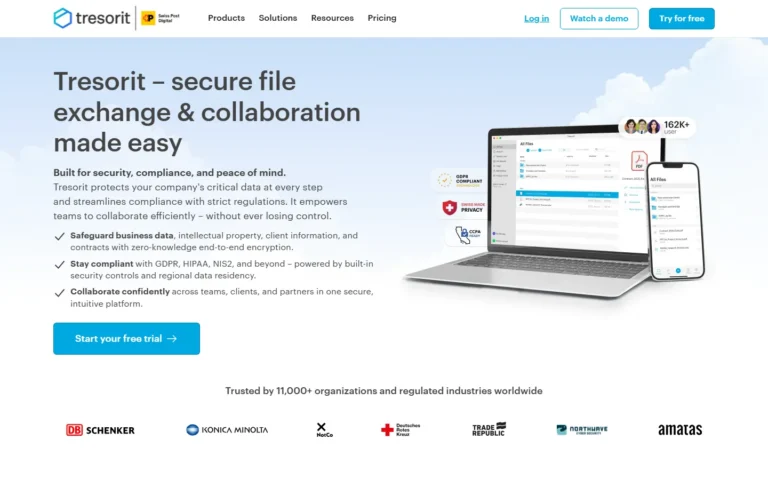 Captura del sitio web de Tresorit