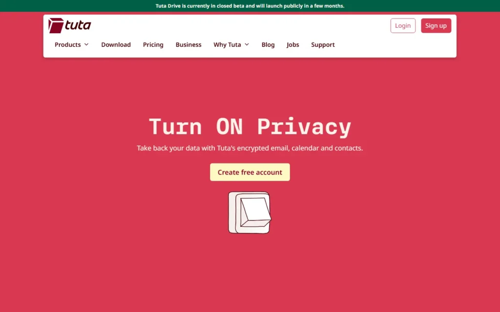 Captura del sitio web de Tutanota