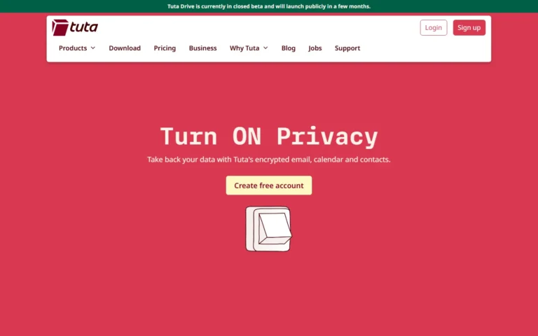 Captura del sitio web de Tutanota