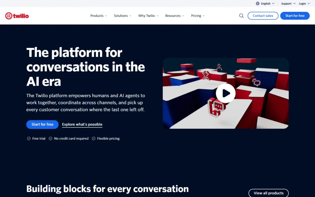 Captura del sitio web de Twilio