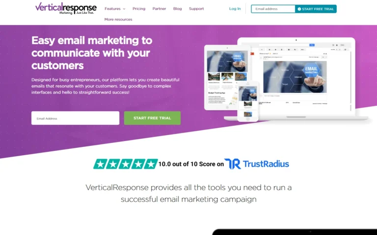 Captura del sitio web de Vertical Response