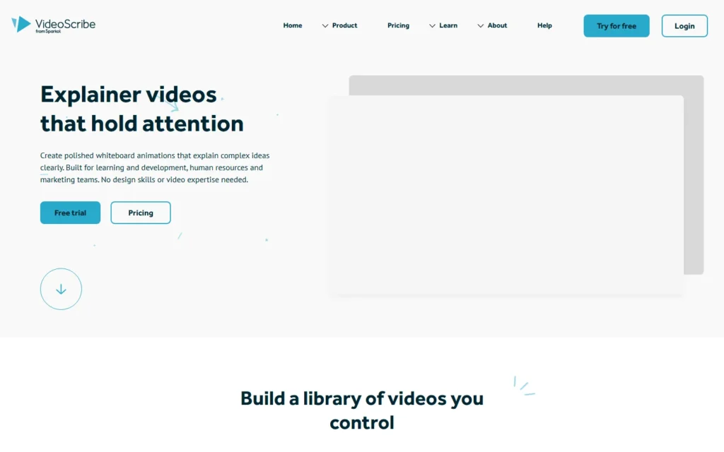 Captura del sitio web de VideoScribe