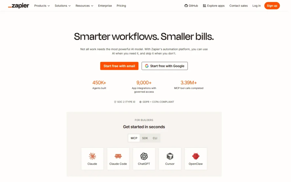 Captura del sitio web de Zapier