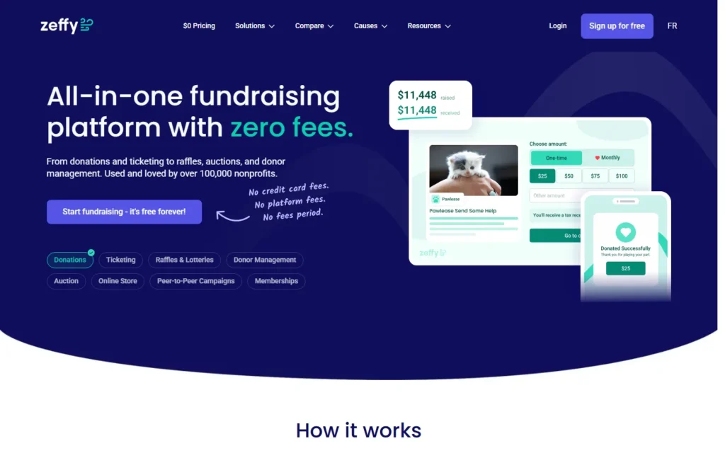 Captura del sitio web de Zeffy