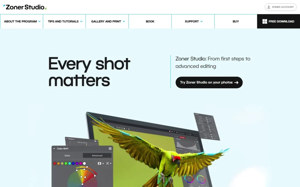 Captura del sitio web de Zoner Photo Studio X