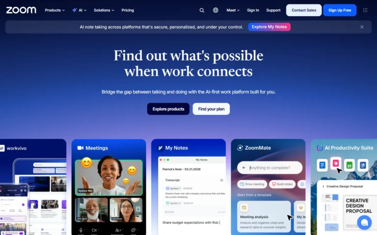 Captura del sitio web de Zoom